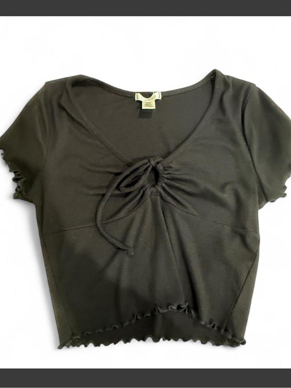 Bozzolo Black Short Sleeve Tie-Front Ribbed crop Top